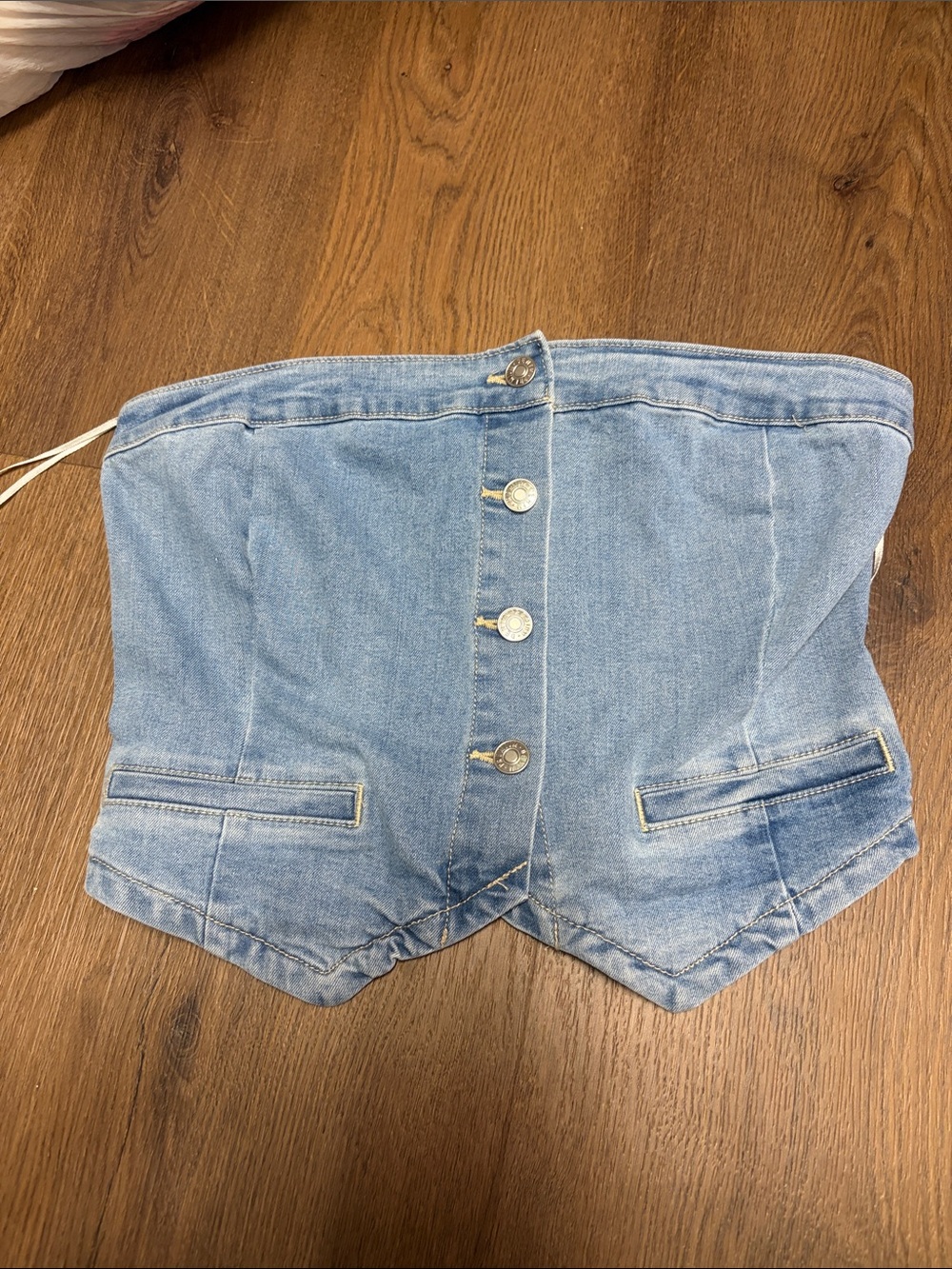 Love Tree Light Blue Denim Strapless Crop Top
